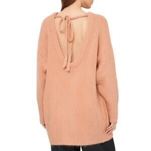 Zara S Womens Oversized Chunk Slouchy Sweater Open Back Camel Cozy Lounge